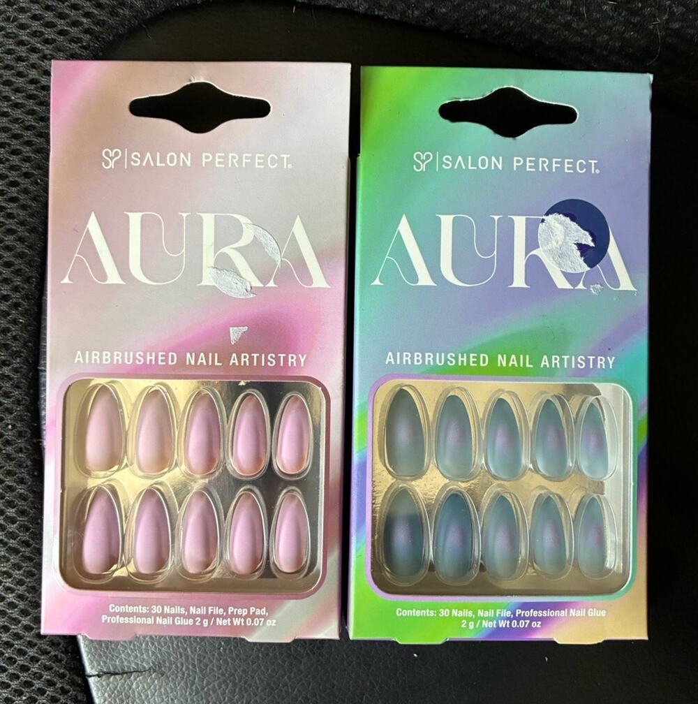 Salon Perfect Aura Ombre Press-On Nails, Glue Included - (1) pink and (1) blue